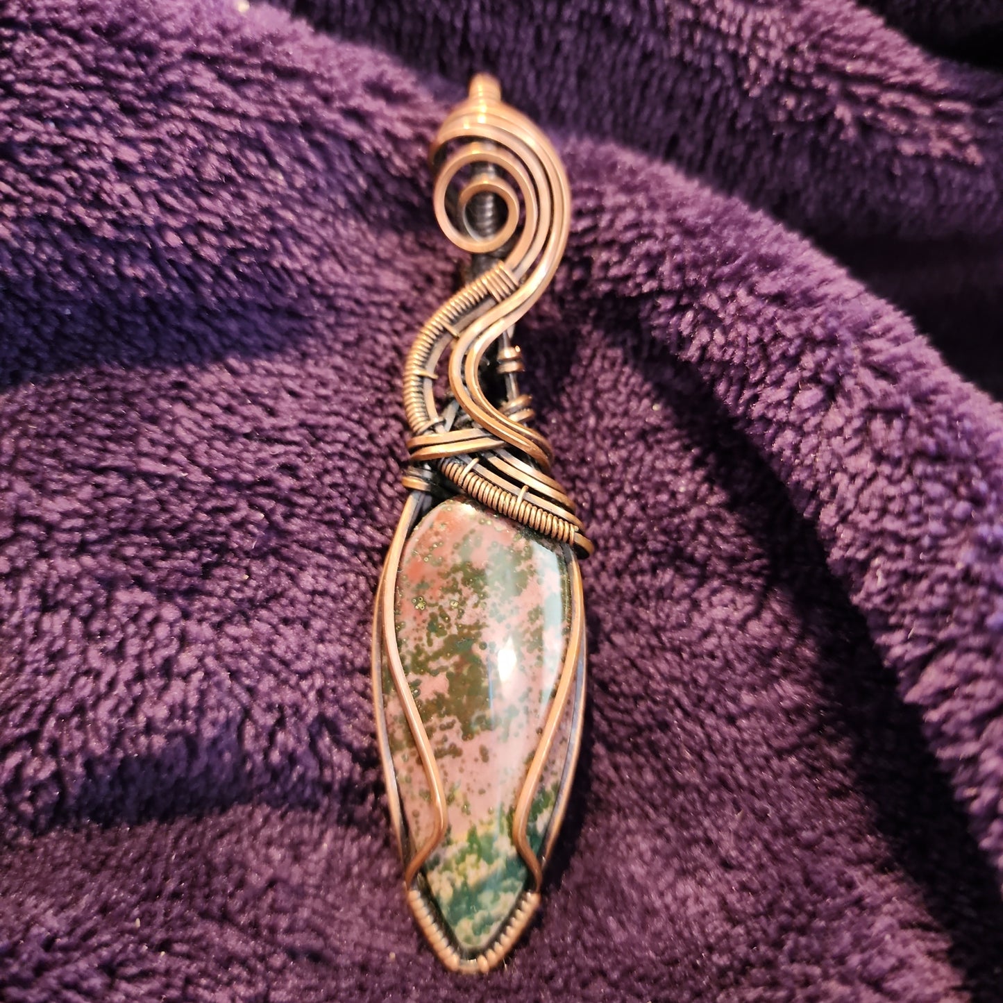 Java River Jasper Marquis Pendant in Antiqued Copper