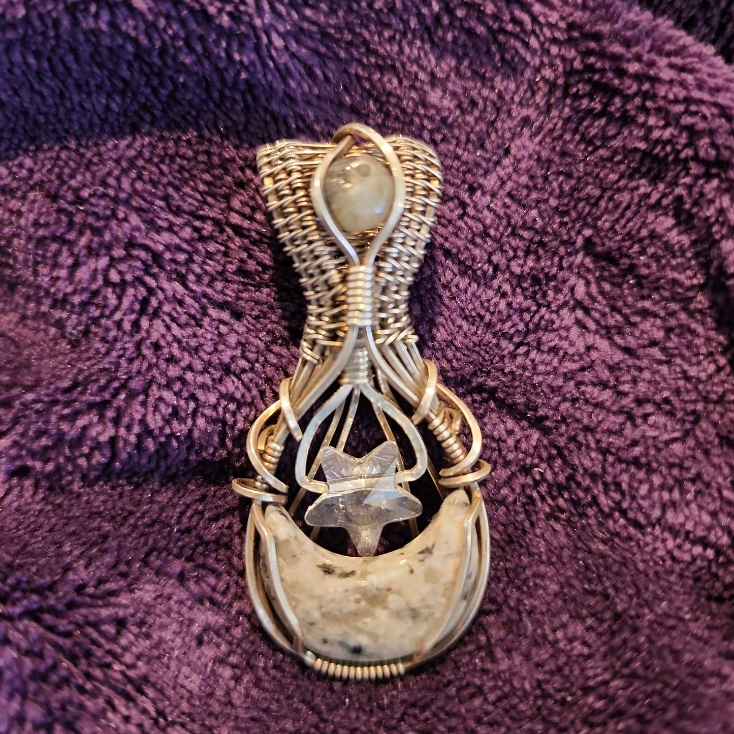 Kiwi Jasper Moon & Star Pendant, Sterling Silver