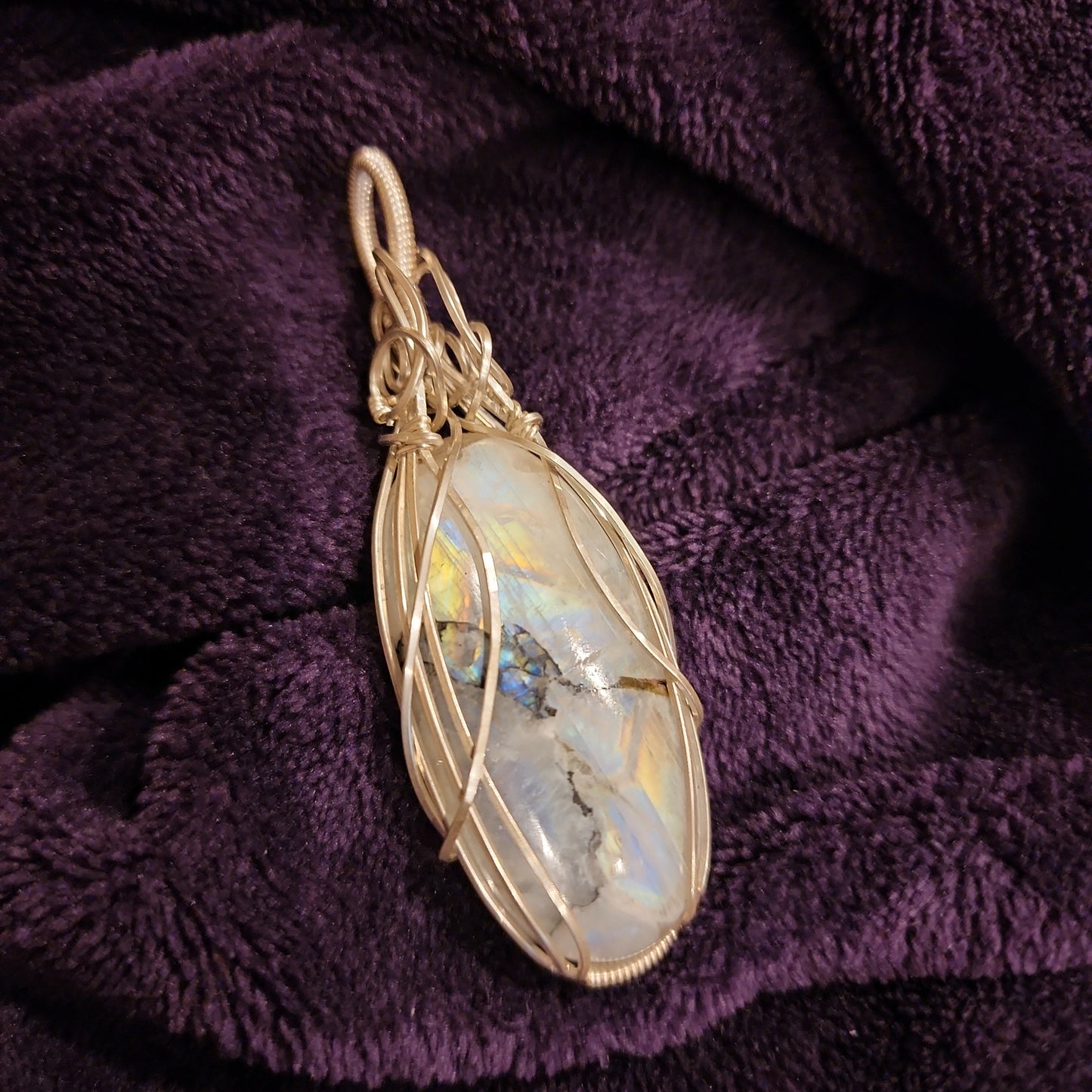 Rainbow Moonstone Pendant, Sterling Silver