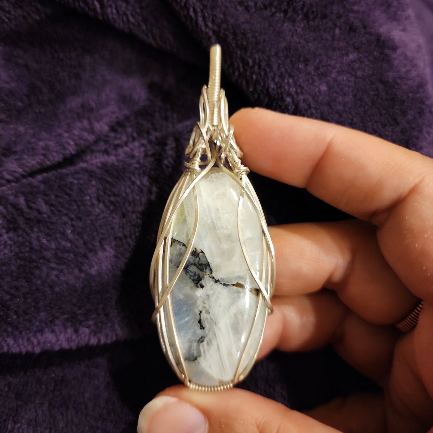 Rainbow Moonstone Pendant, Sterling Silver
