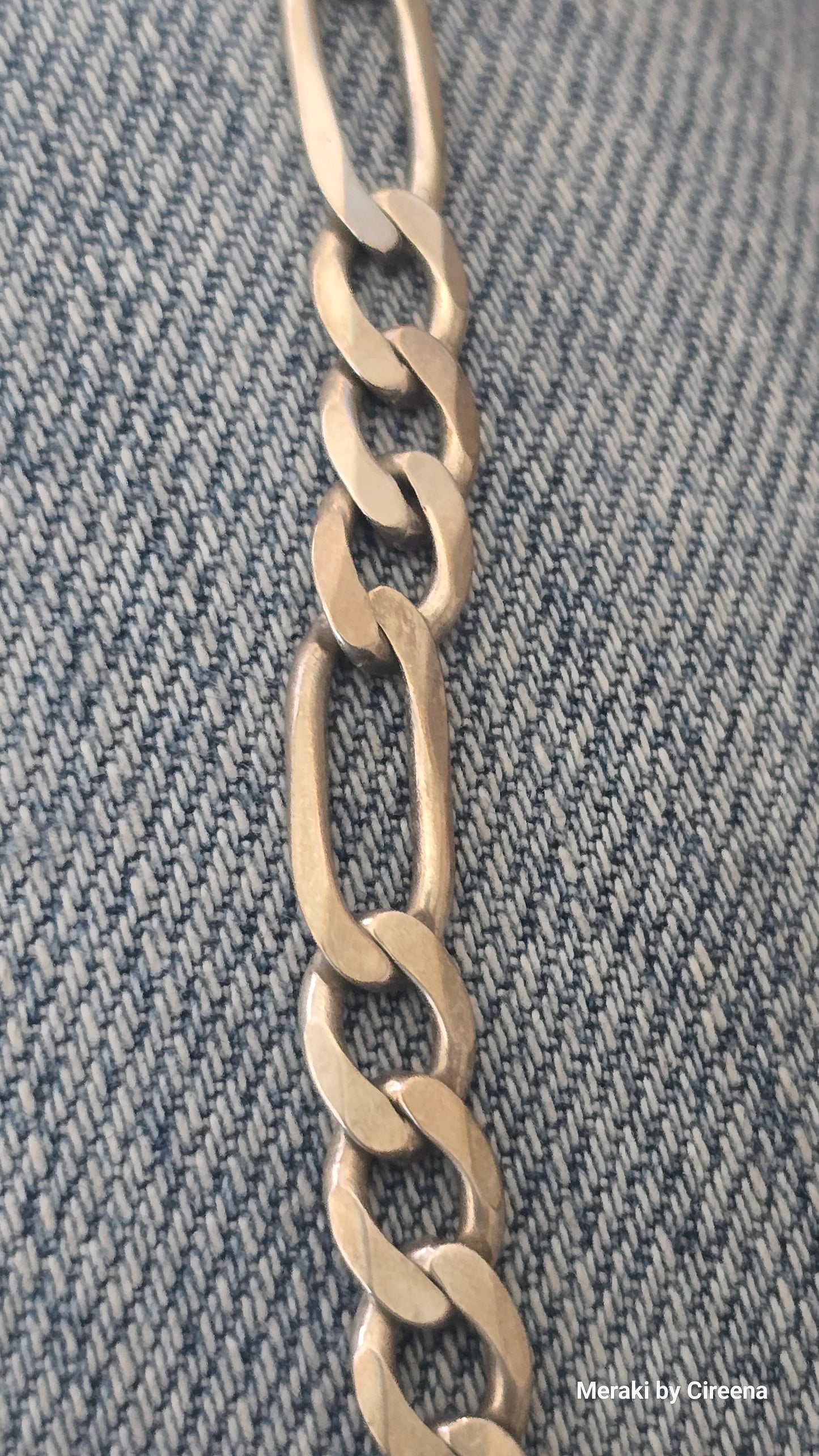 22" x 7mm Heavy Solid Sterling Silver Figaro Link Necklace, Italy