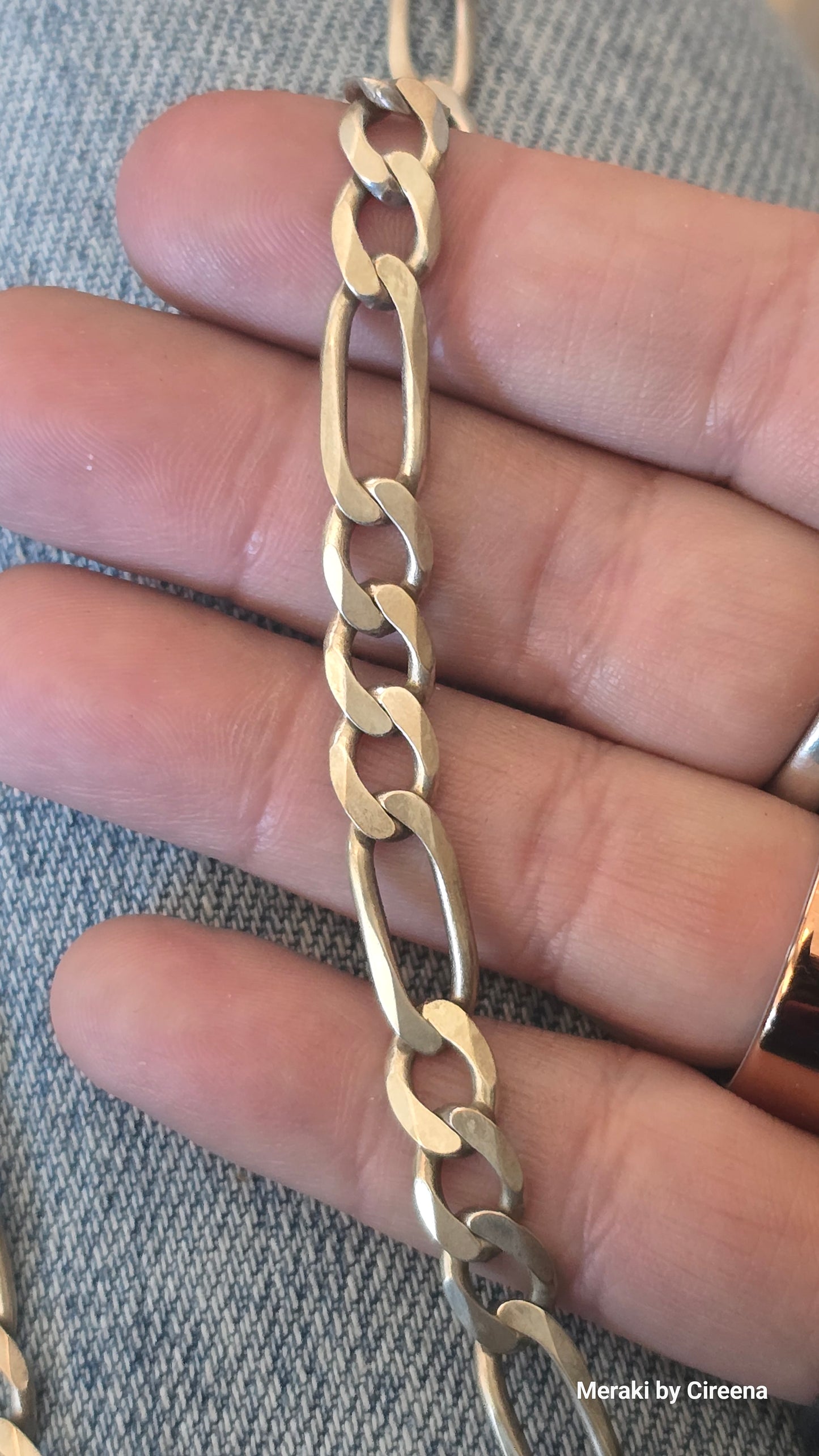 22" x 7mm Heavy Solid Sterling Silver Figaro Link Necklace, Italy