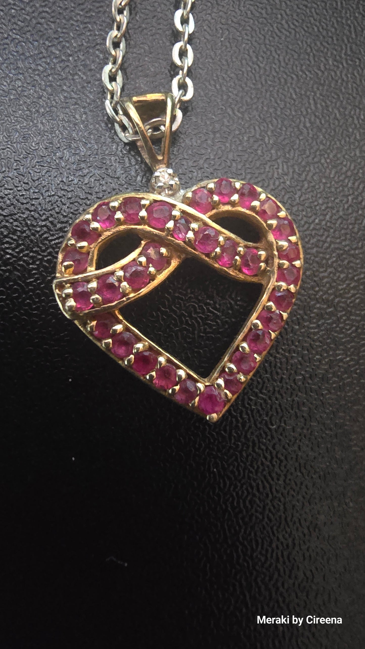 Vintage Ruby and Diamond 10K Gold Embracing Heart Pendant