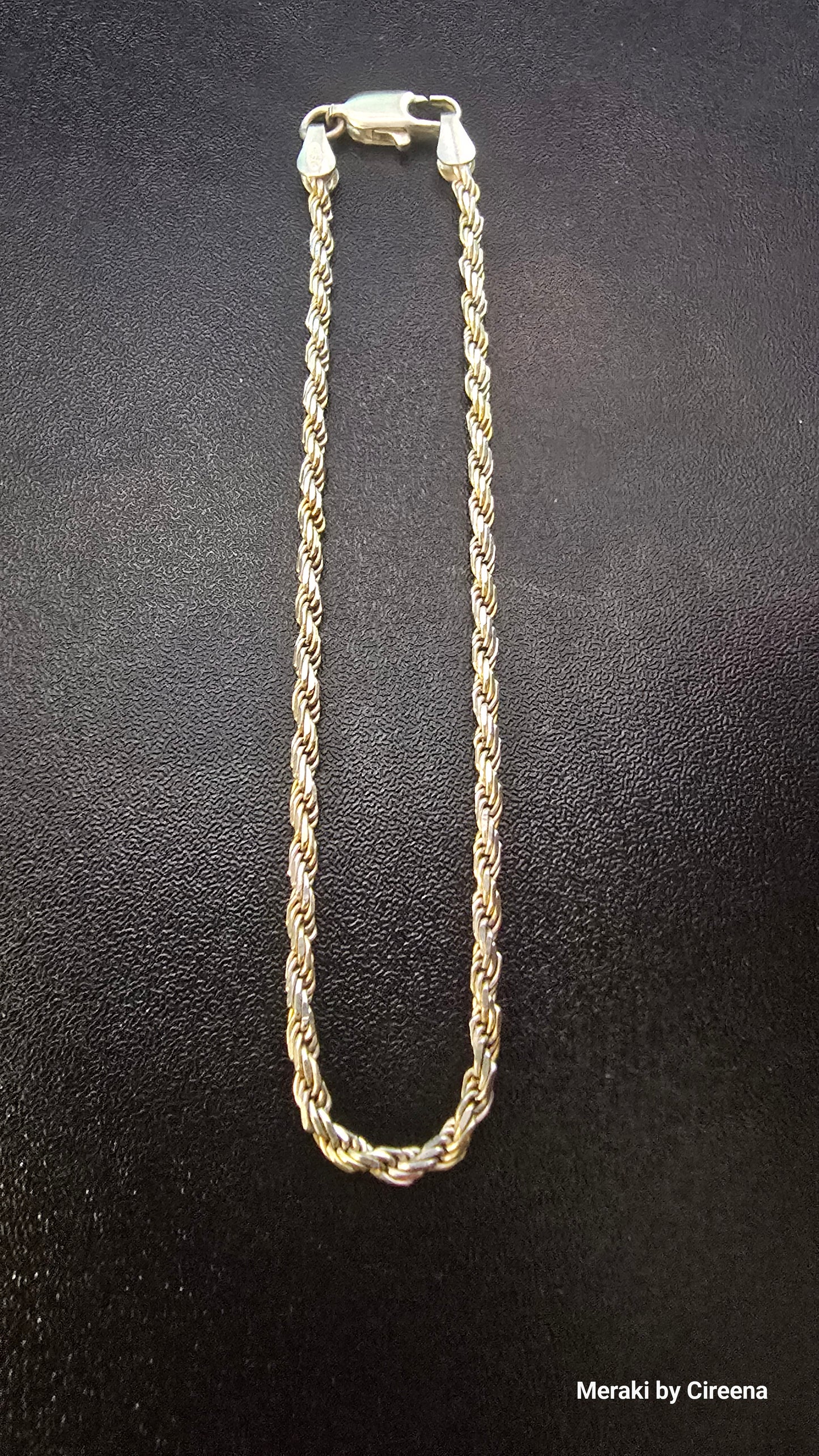 Vintage Italian 925 Sterling Silver 2mm Rope 7" Bracelet