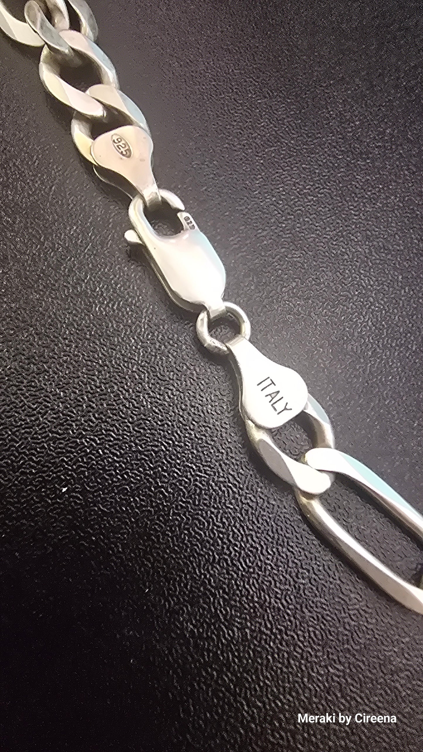 22" x 7mm Heavy Solid Sterling Silver Figaro Link Necklace, Italy