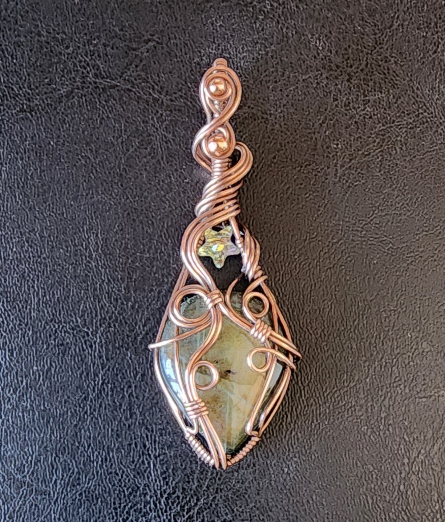 Labradorite Pendant in Antiqued Copper with Star Accent