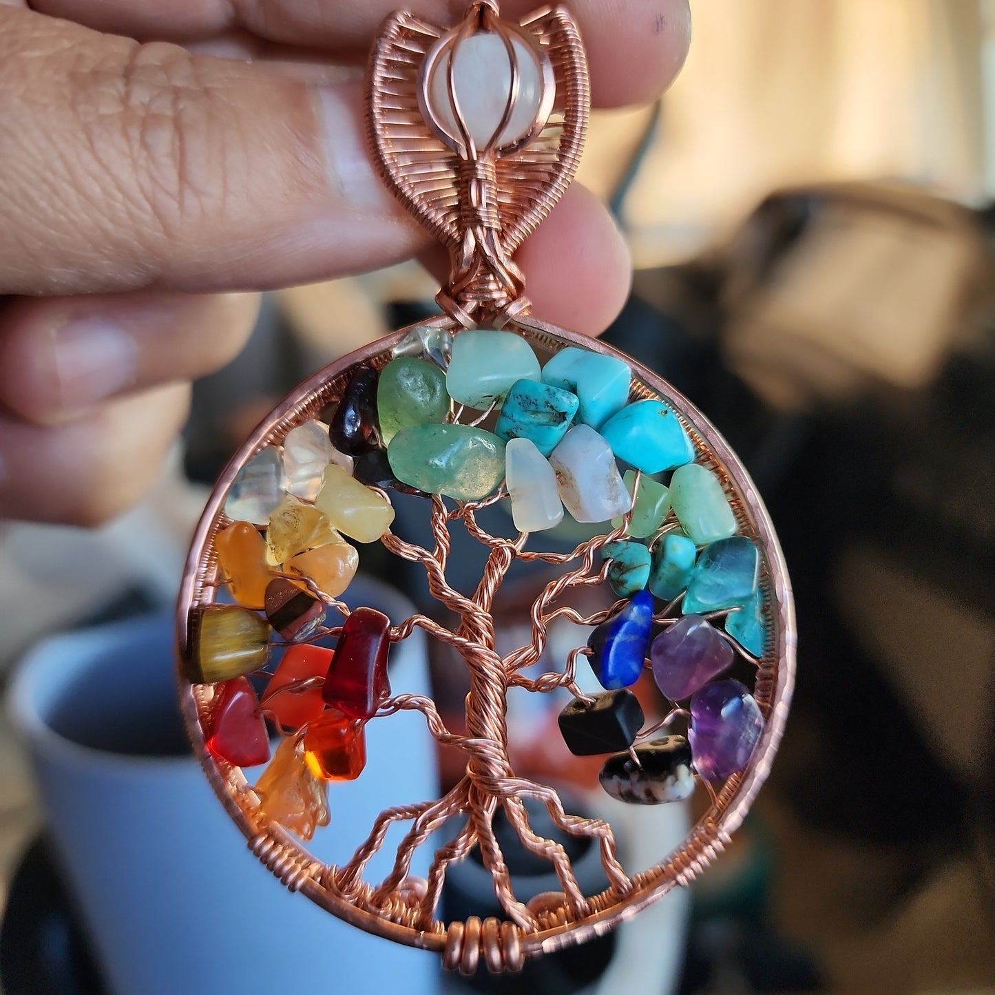 Rainbow Tree of Life Copper Pendant