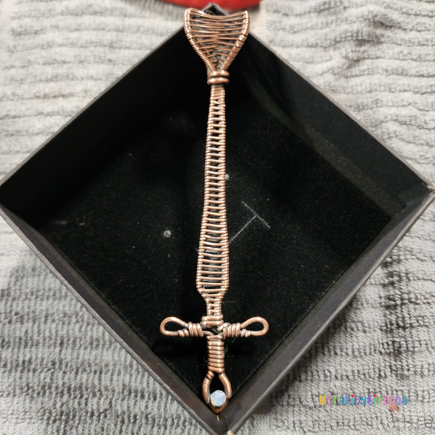 Long Sword Pendant, Antiqued Copper