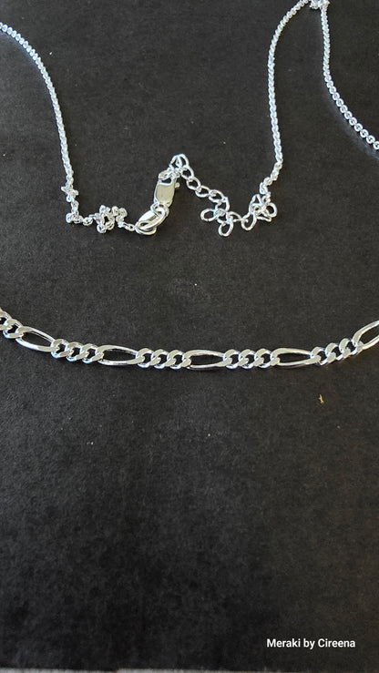 Sterling Silver Cable with Figaro Chain - 18" - 20"