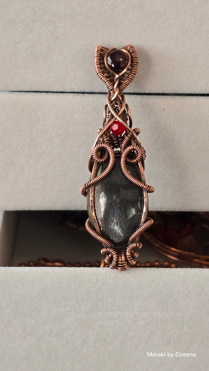 Black Mirror - Black Rainbow Sunstone Copper Pendant