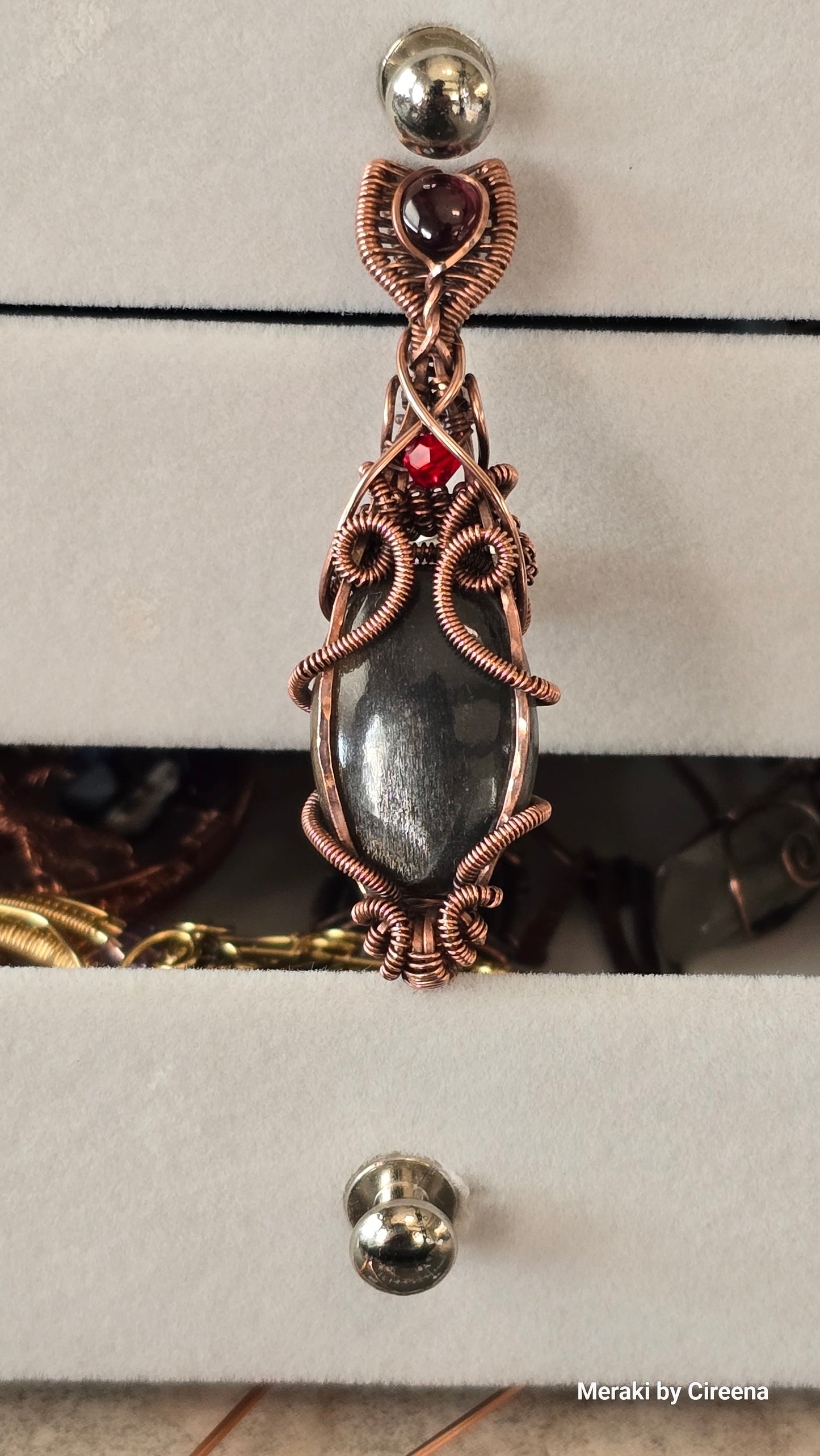 Black Mirror - Black Rainbow Sunstone Copper Pendant