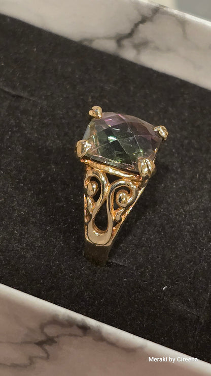 Vintage 14k Gold Rose Cut Mystic Topaz Ring