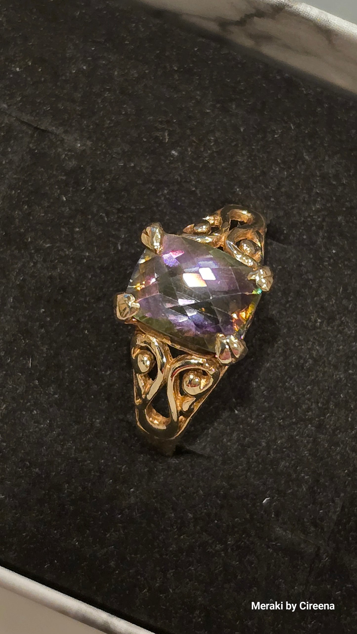 Vintage 14k Gold Rose Cut Mystic Topaz Ring