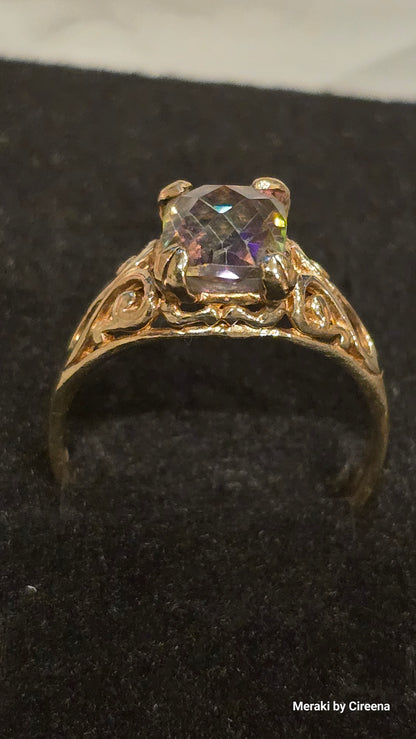 Vintage 14k Gold Rose Cut Mystic Topaz Ring