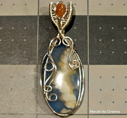 Ether - Plume Agate Silver Coated Copper Pendant