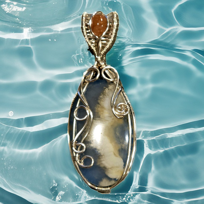 Ether - Plume Agate Silver Coated Copper Pendant