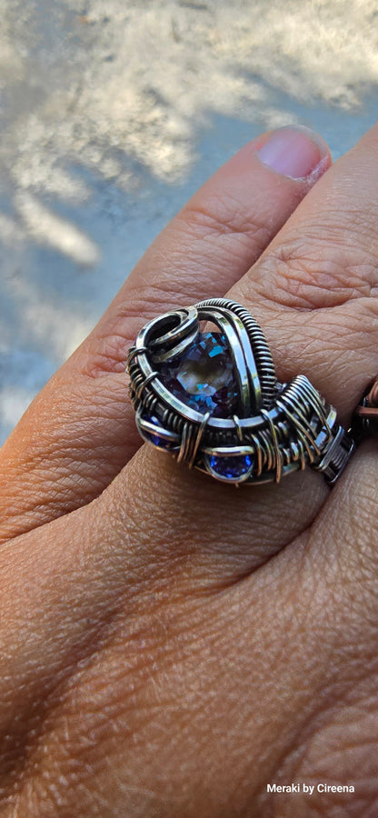 Violet - Sterling Silver Alexandrite Ring with Sapphire & Topaz Accents - Size 6