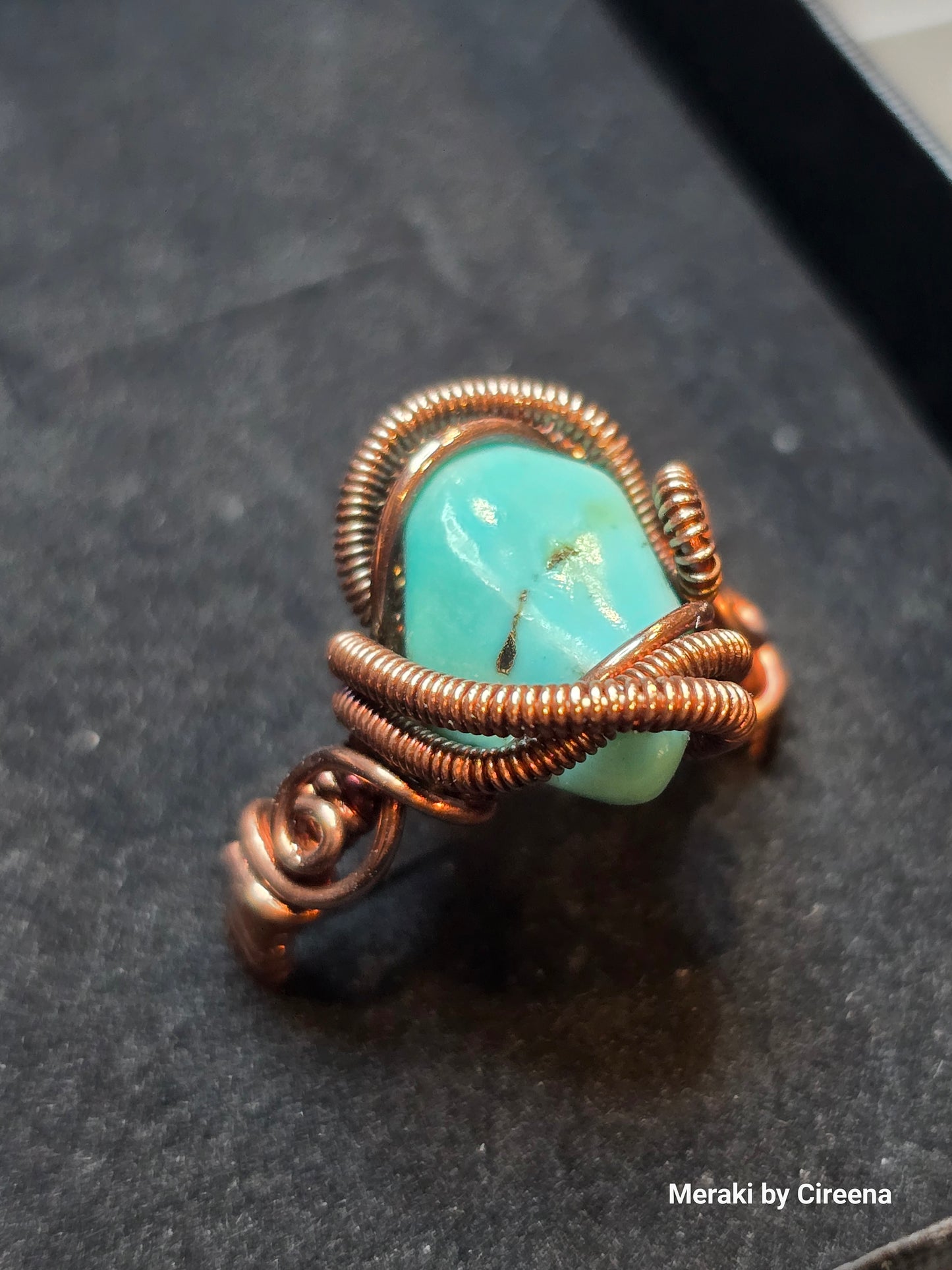 Turquoise Antiqued Copper Ring with Pyrite inclusions - Size 7