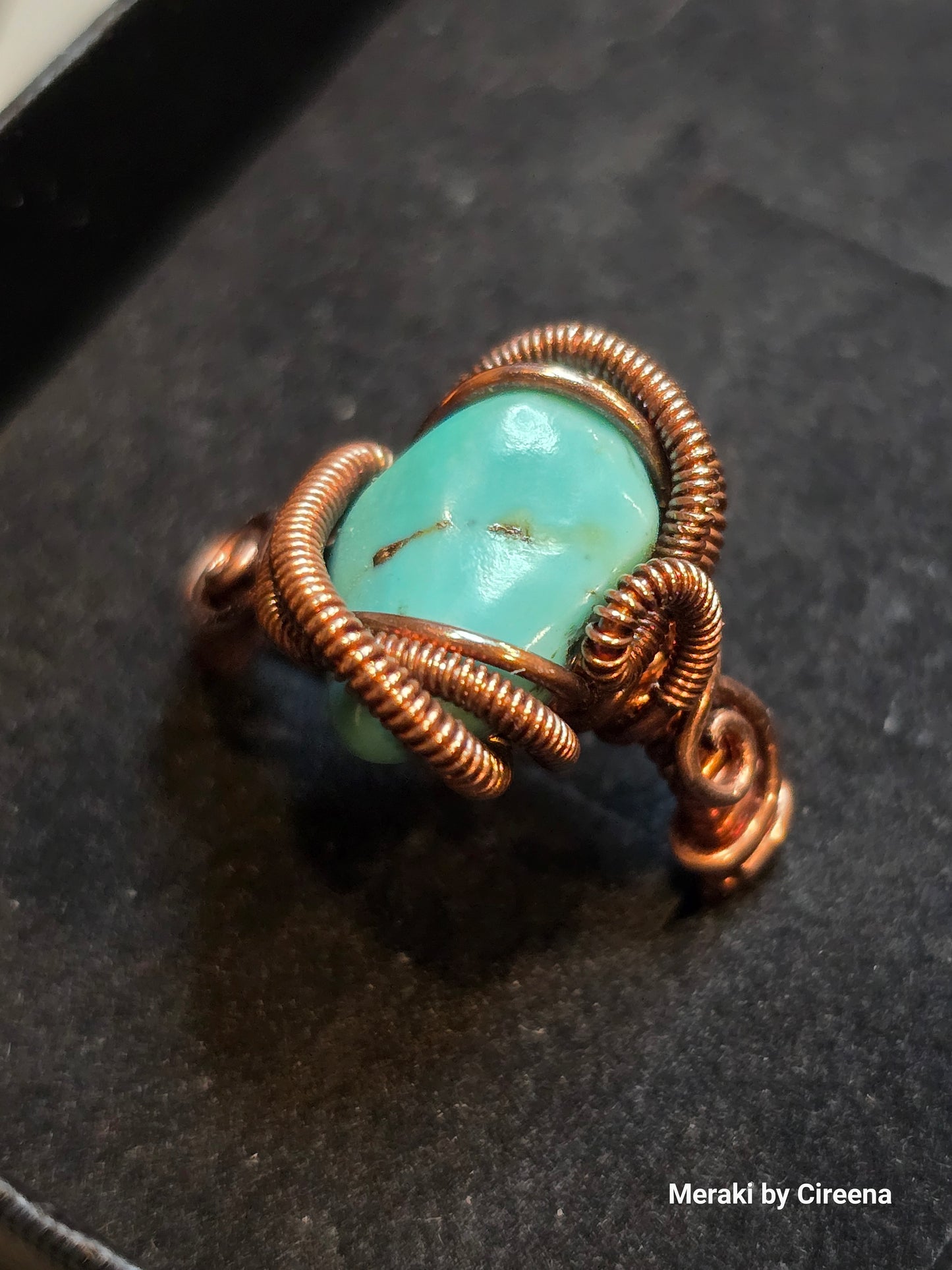 Turquoise Antiqued Copper Ring with Pyrite inclusions - Size 7