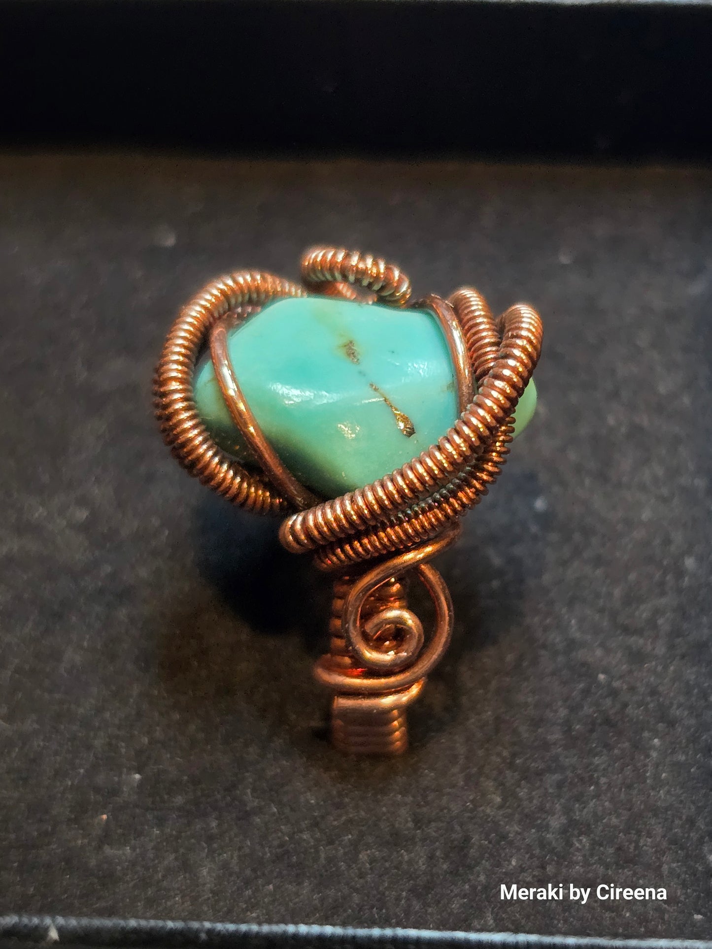 Turquoise Antiqued Copper Ring with Pyrite inclusions - Size 7