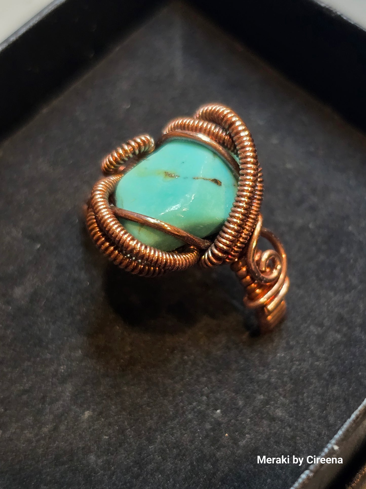 Turquoise Antiqued Copper Ring with Pyrite inclusions - Size 7