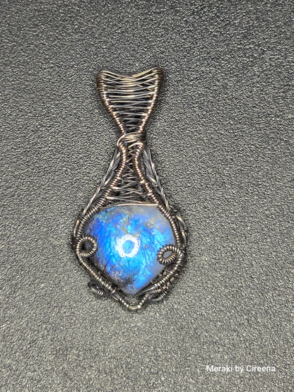 Ghost - Rainbow Moonstone in Blackened Sterling Silver