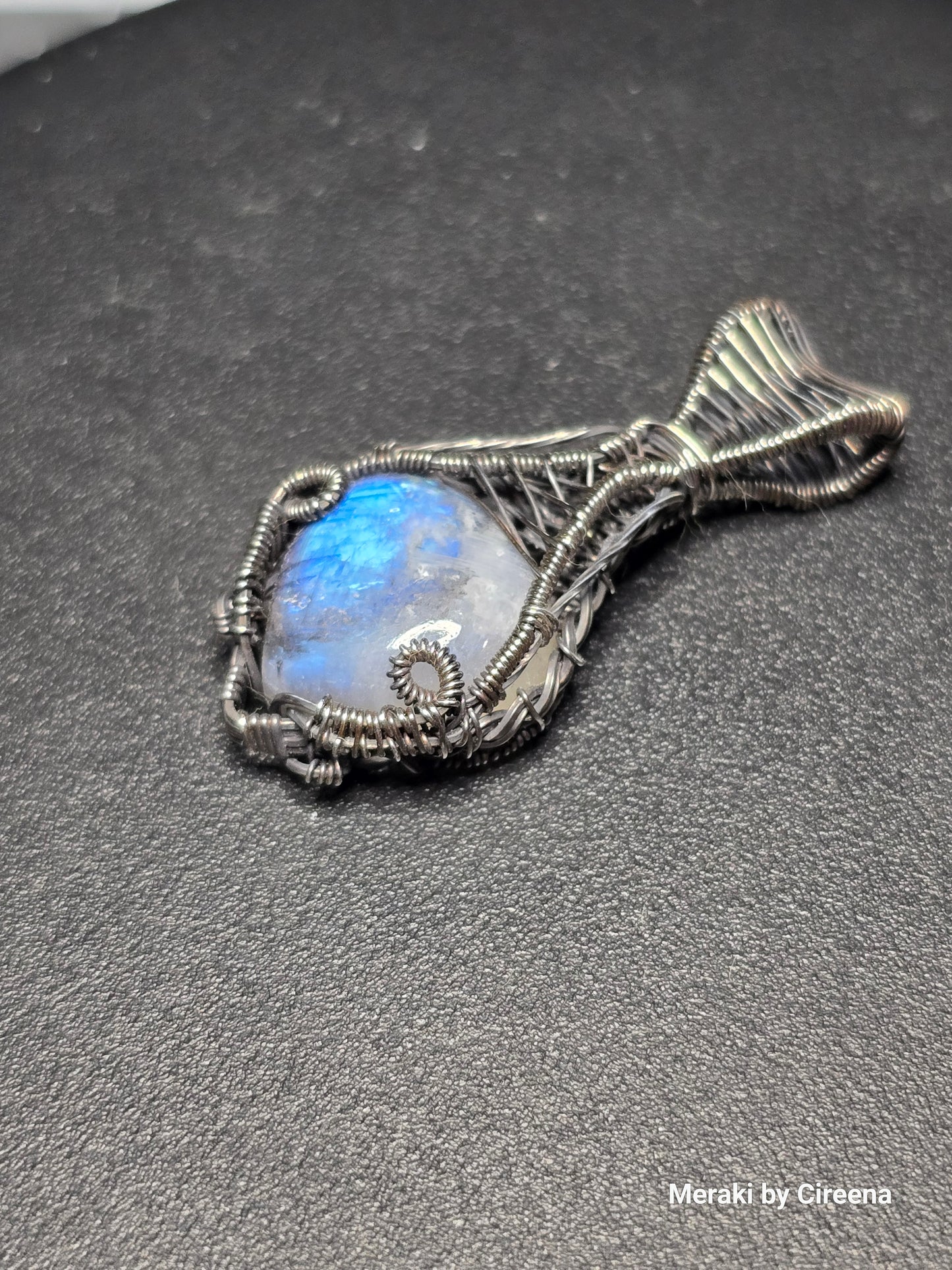 Ghost - Rainbow Moonstone in Blackened Sterling Silver