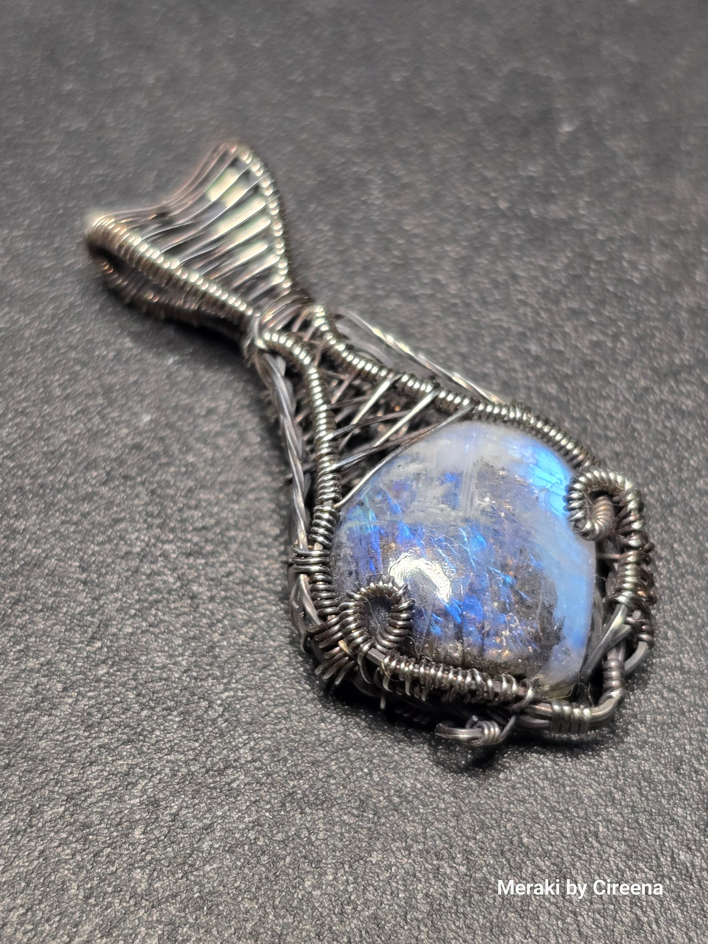 Ghost - Rainbow Moonstone in Blackened Sterling Silver