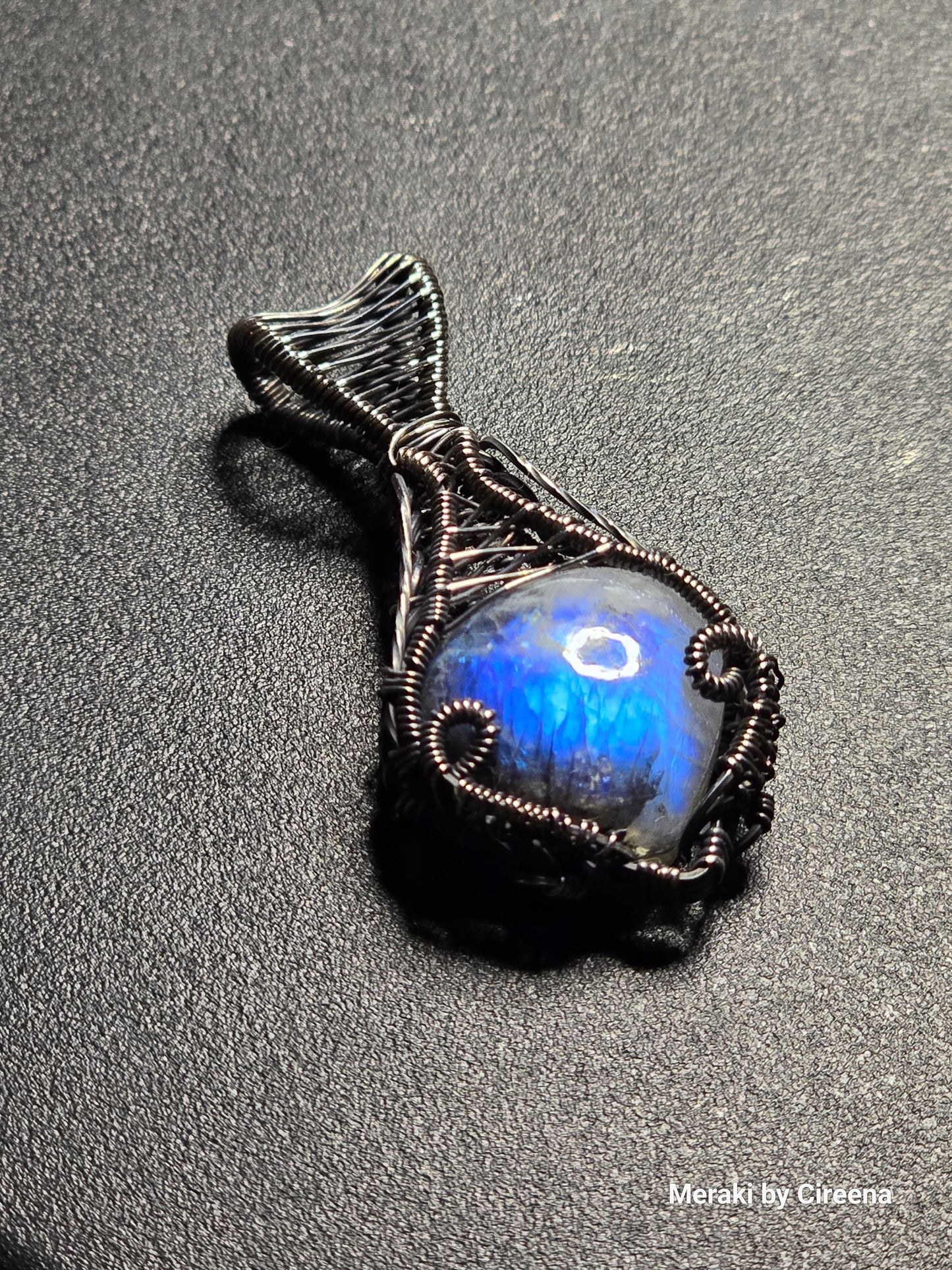 Ghost - Rainbow Moonstone in Blackened Sterling Silver