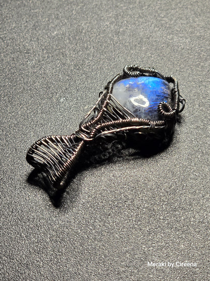 Ghost - Rainbow Moonstone in Blackened Sterling Silver