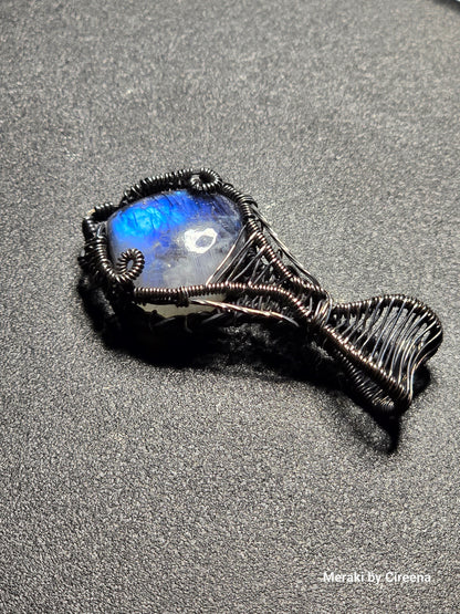 Ghost - Rainbow Moonstone in Blackened Sterling Silver