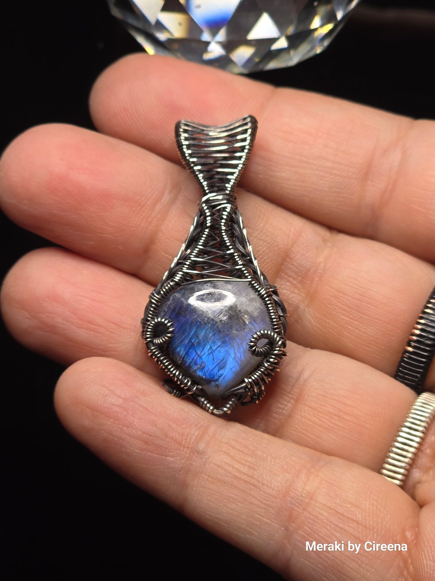 Ghost - Rainbow Moonstone in Blackened Sterling Silver