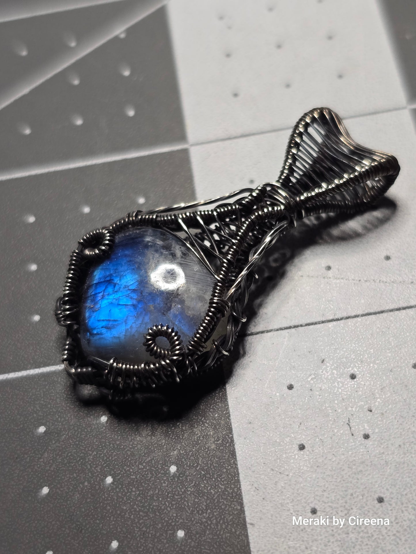 Ghost - Rainbow Moonstone in Blackened Sterling Silver