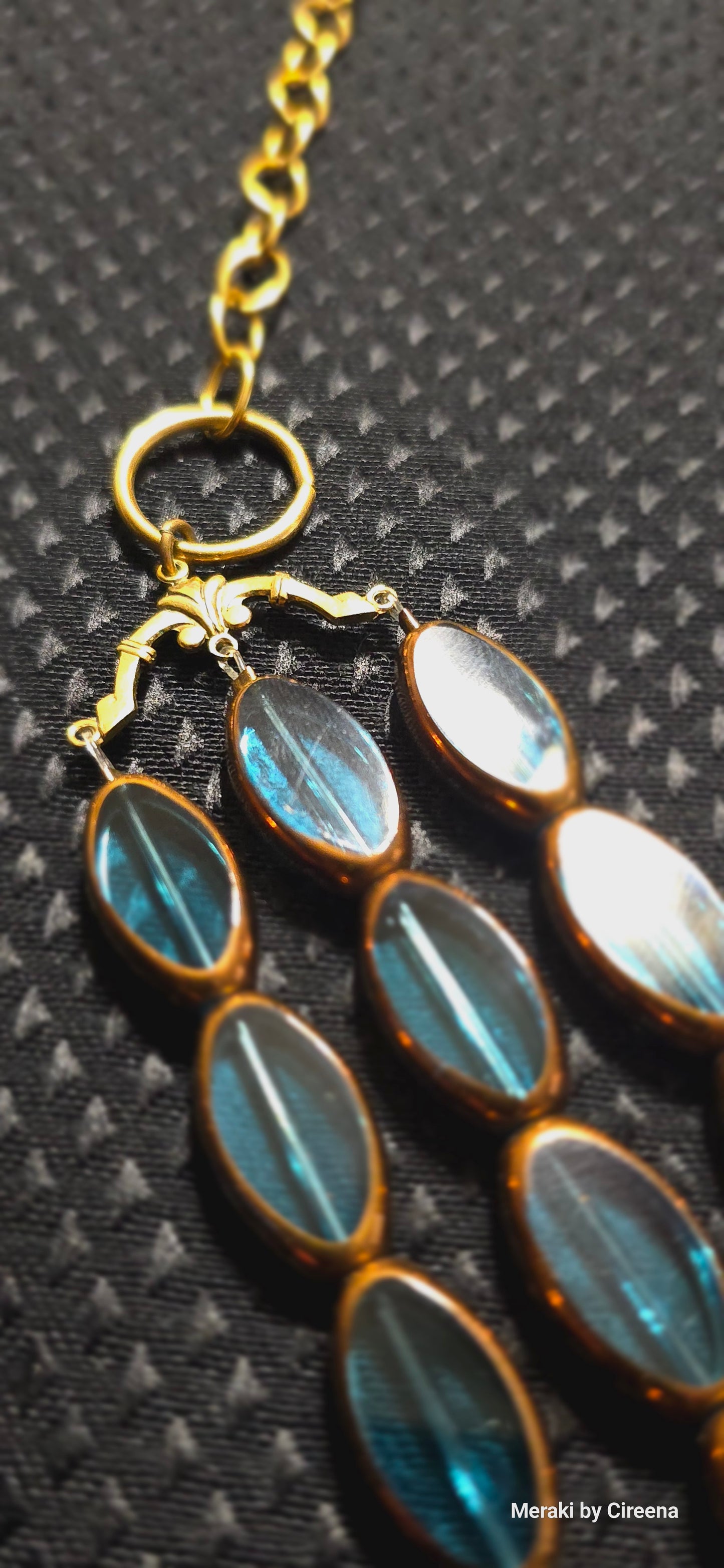 3 Strand Blue Lucite Necklace With Gold & Copper Tones