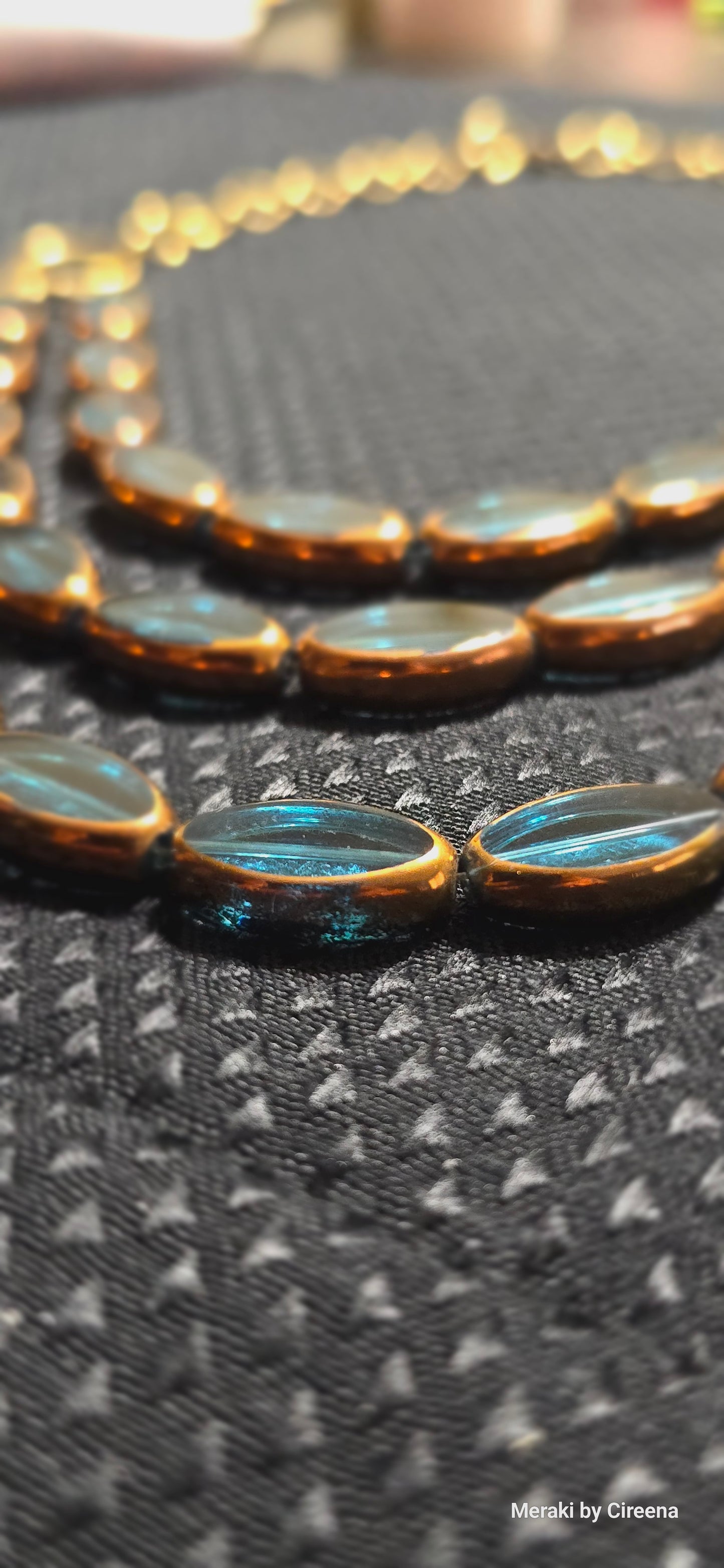 3 Strand Blue Lucite Necklace With Gold & Copper Tones