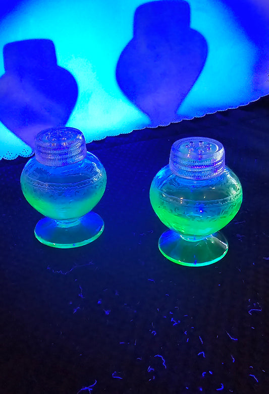 Salt & Pepper shakers Depression Glass (Uranium Glass)