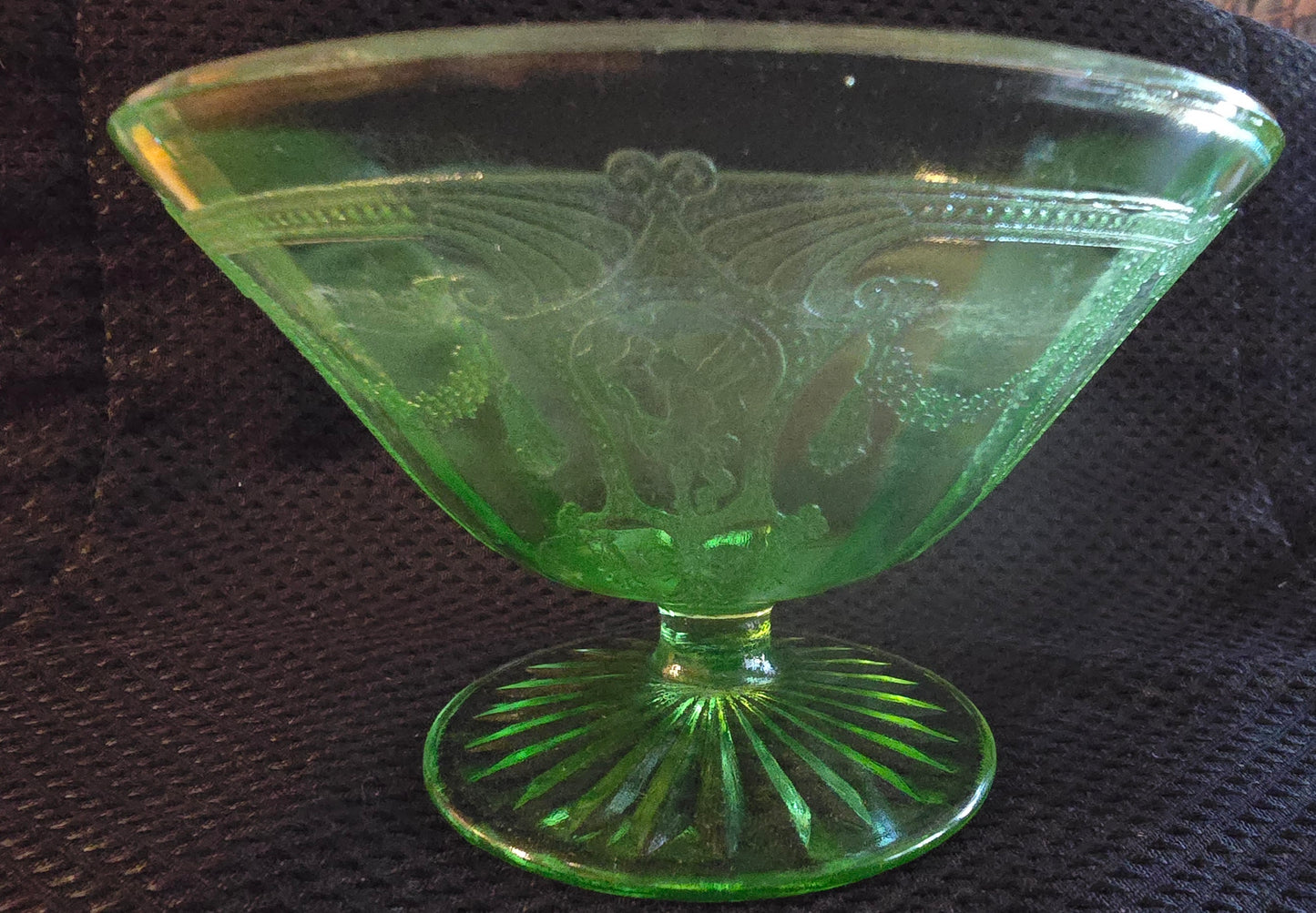 Balerina Mayonnaise Serving Dish Depression Glass (Uranium Glass)