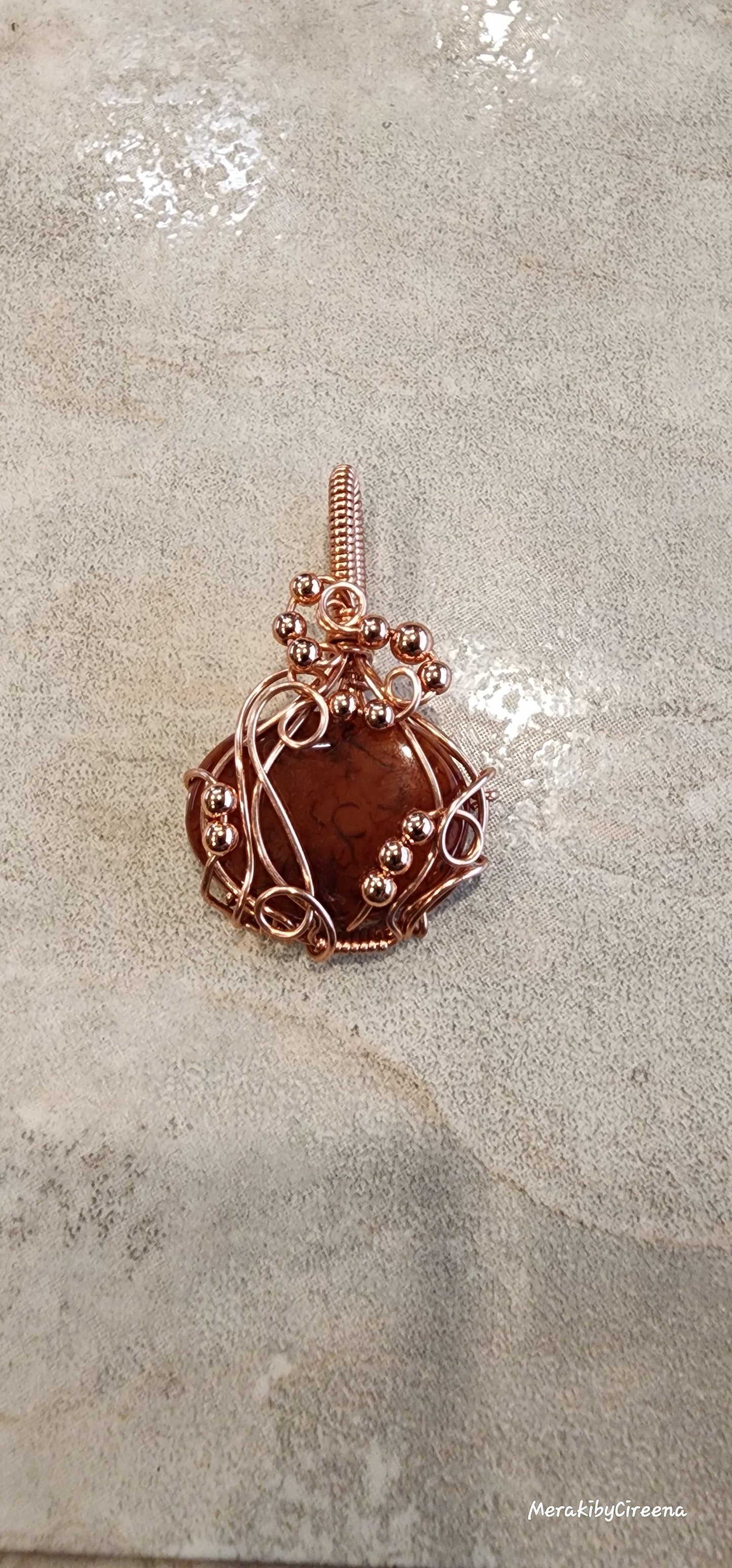 Carnelian Pumpkin Pendant in Antiqued Copper