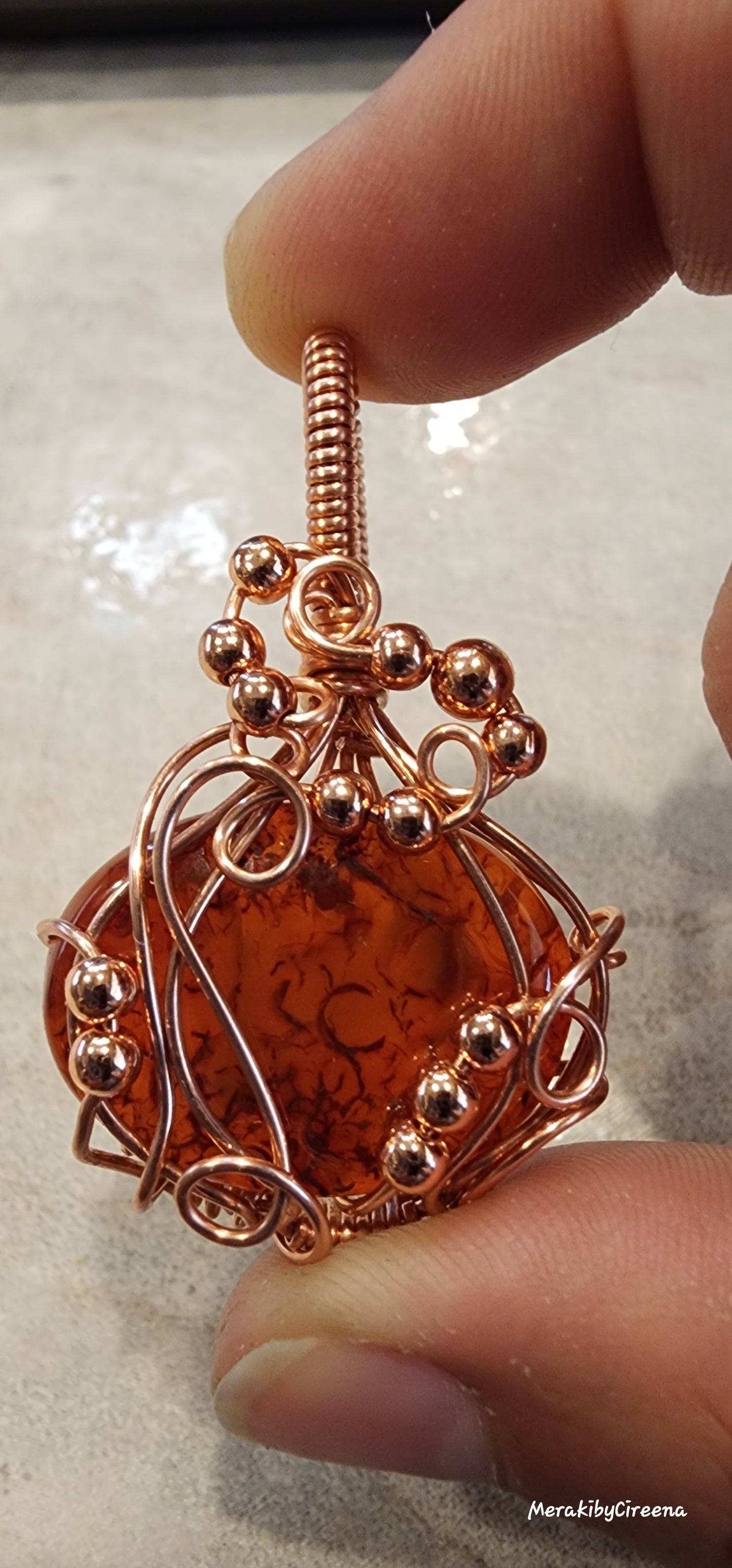 Carnelian Pumpkin Pendant in Antiqued Copper